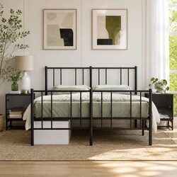 Practical Black Bedside Cabinets with Glass Doors - 2 pcs