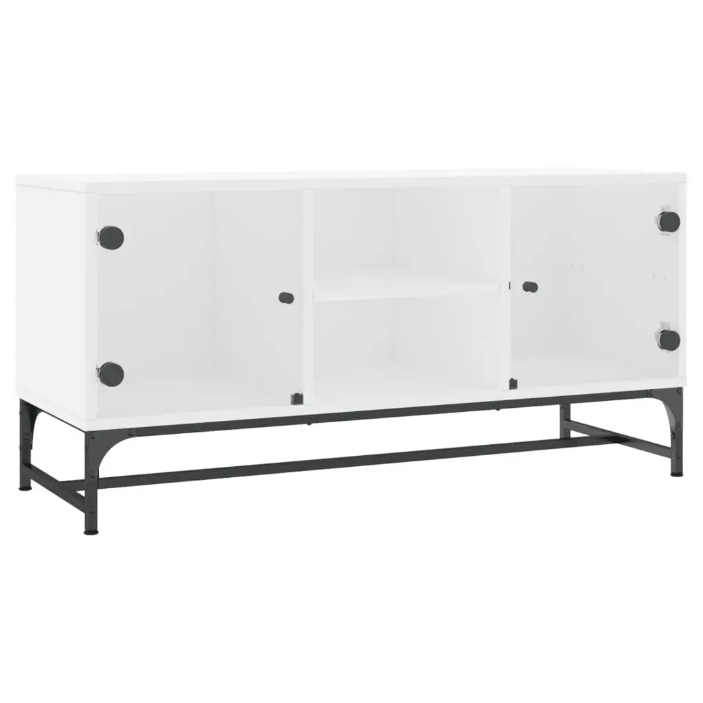 TV Cabinet Engineered Wood White Glass Doors 102 x 37 x 50 cm
