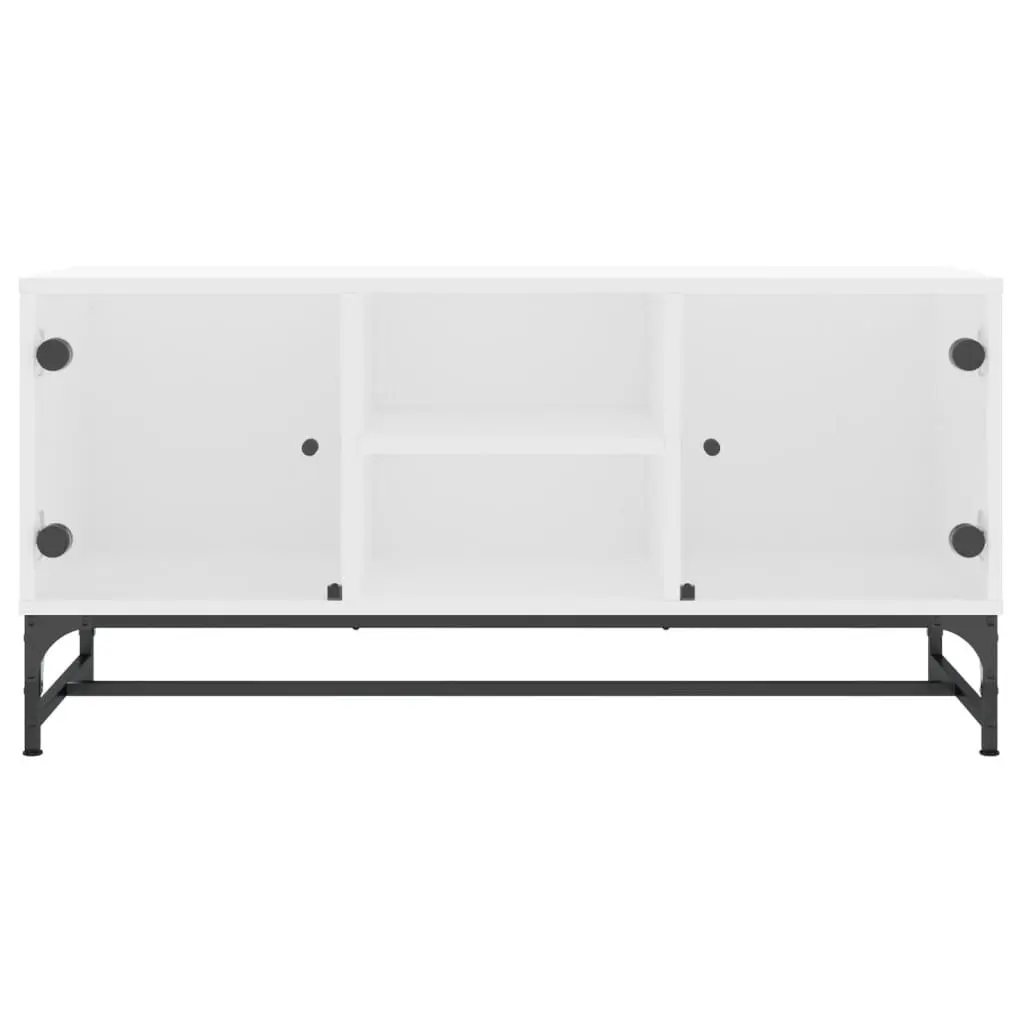 TV Cabinet Engineered Wood White Glass Doors 102 x 37 x 50 cm