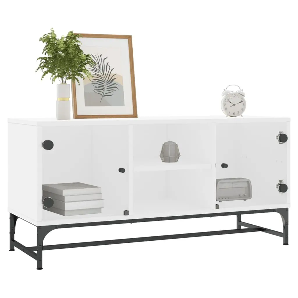 TV Cabinet Engineered Wood White Glass Doors 102 x 37 x 50 cm