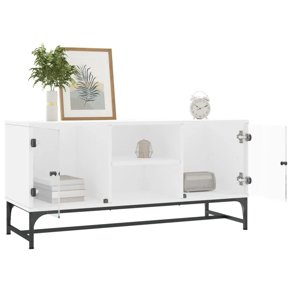 TV Cabinet Engineered Wood White Glass Doors 102 x 37 x 50 cm