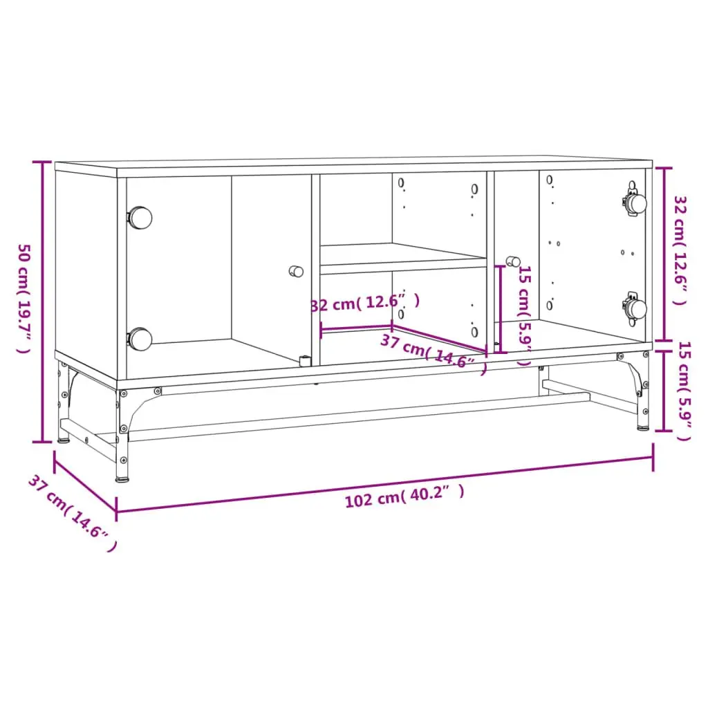 TV Cabinet Engineered Wood White Glass Doors 102 x 37 x 50 cm