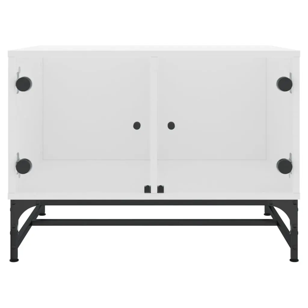Coffee Table Engineered Wood White 68.5 x 50 x 50 cm with Glass Doors Storage Display Living Room