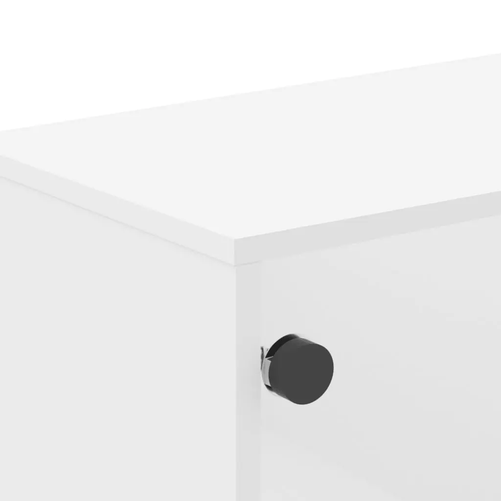Coffee Table Engineered Wood White 68.5 x 50 x 50 cm with Glass Doors Storage Display Living Room