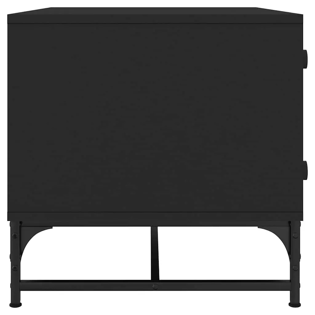 Coffee Table Engineered Wood Black with Glass Doors Storage Display 68.5 x 50 x 50 cm