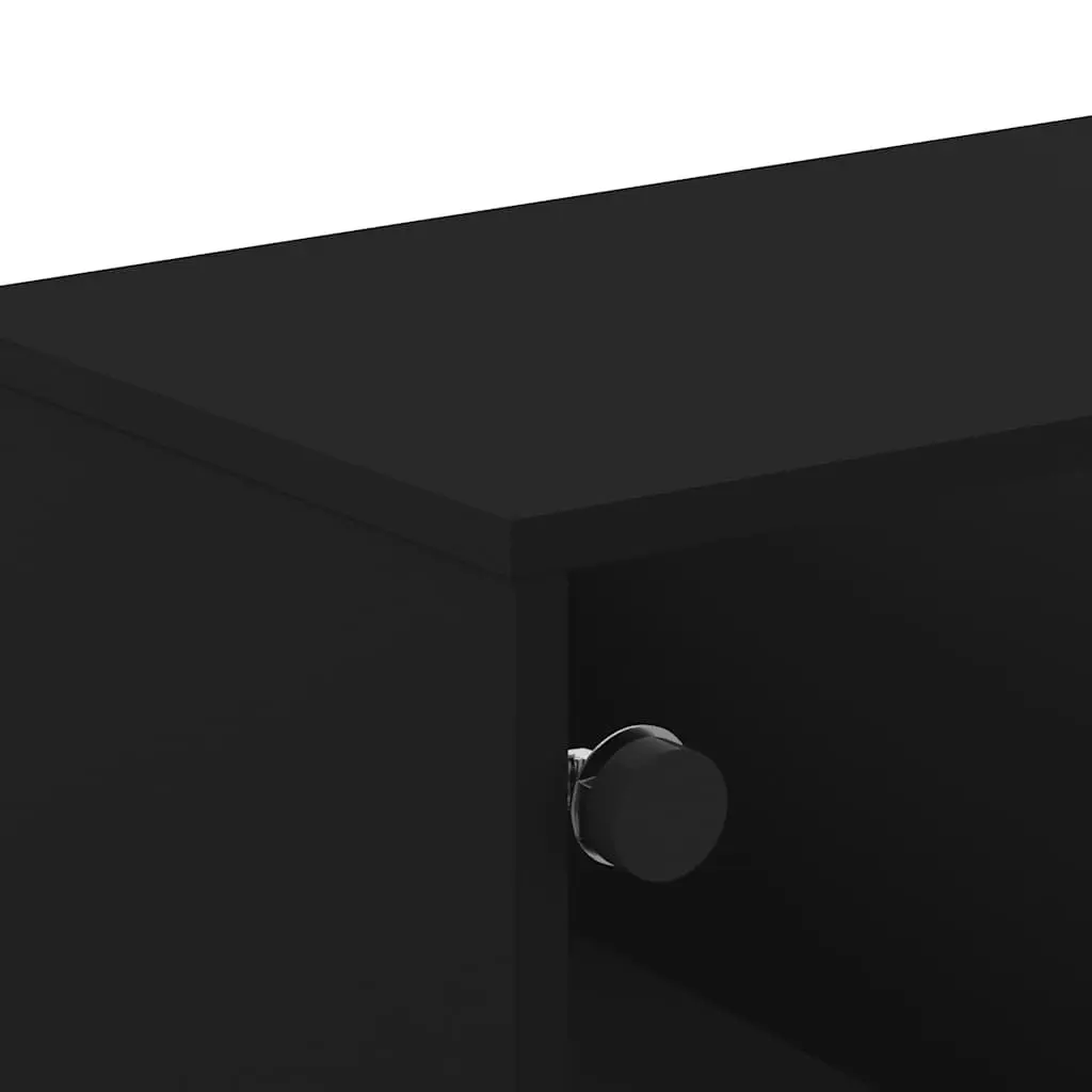 Coffee Table Engineered Wood Black with Glass Doors Storage Display 68.5 x 50 x 50 cm
