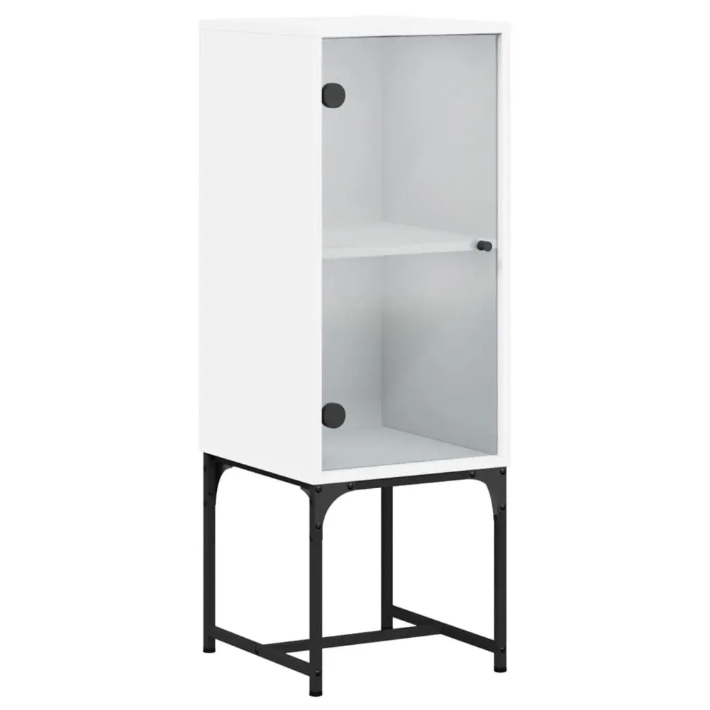 Side Cabinet Engineered Wood 35W x 37D x 100H cm White with Glass Doors
