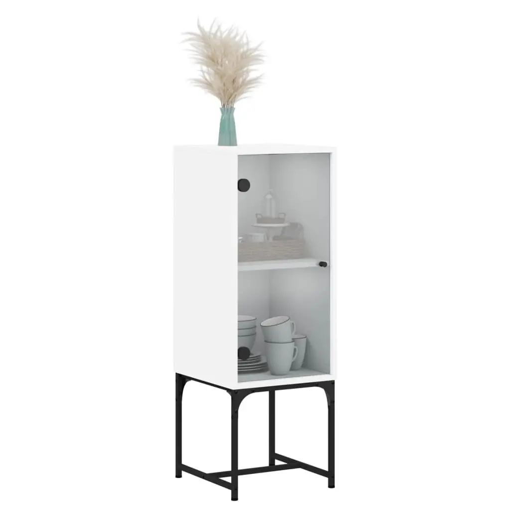 Side Cabinet Engineered Wood 35W x 37D x 100H cm White with Glass Doors