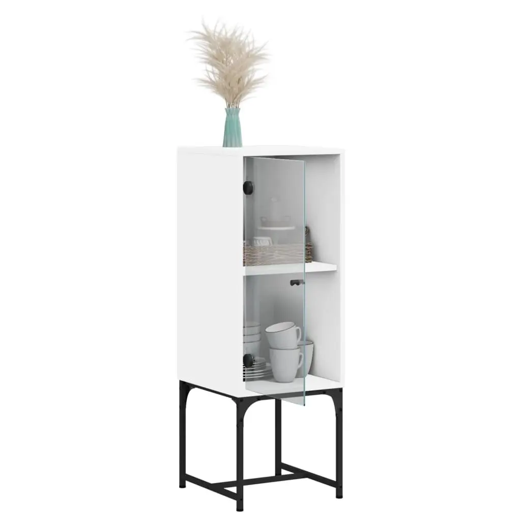 Side Cabinet Engineered Wood 35W x 37D x 100H cm White with Glass Doors
