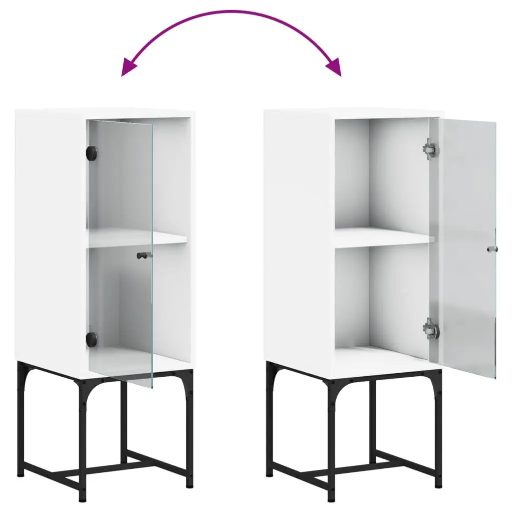 Side Cabinet Engineered Wood 35W x 37D x 100H cm White with Glass Doors