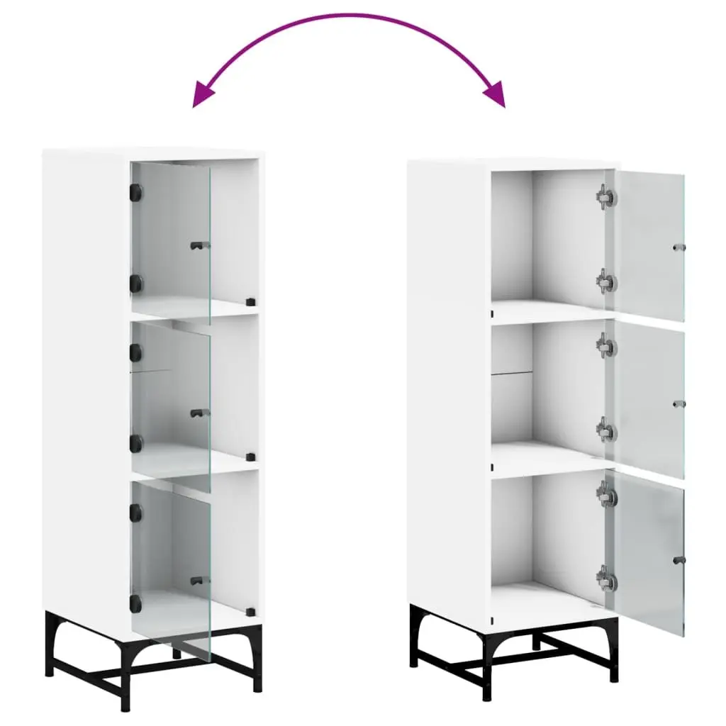 Highboard Cabinet Engineered Wood White 35x37x120cm with Glass Doors for Storage and Display