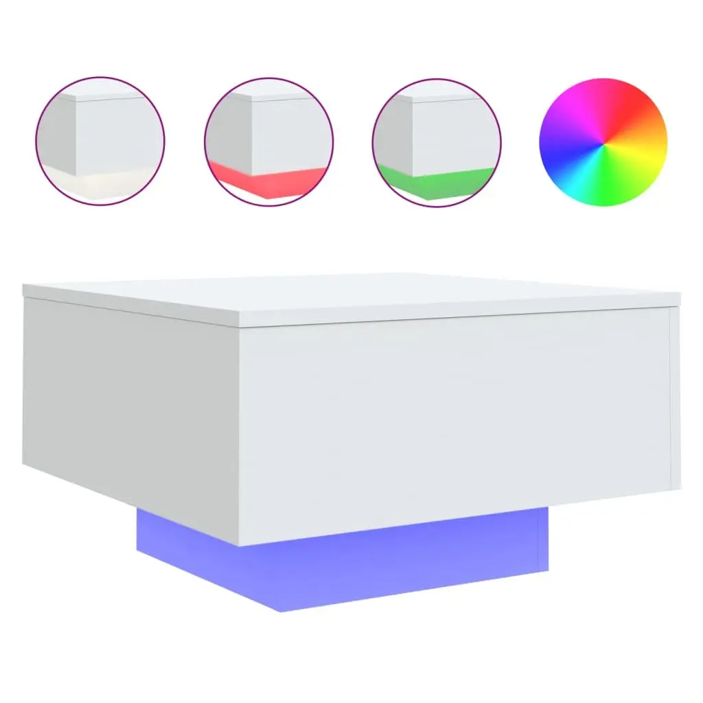 Coffee Table White Engineered Wood RGB LED Lights 55x55x31cm Modern Living Room