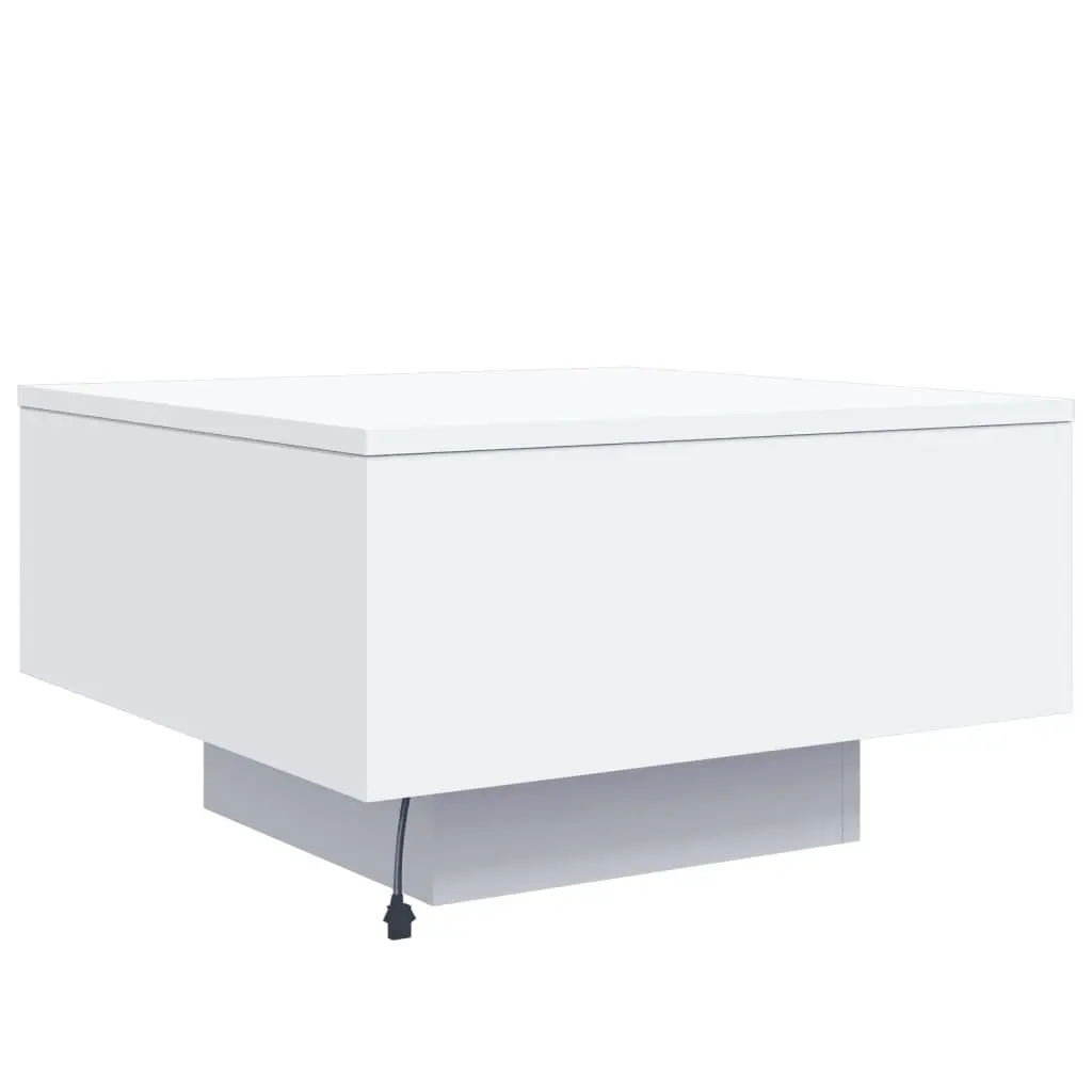 Coffee Table White Engineered Wood RGB LED Lights 55x55x31cm Modern Living Room