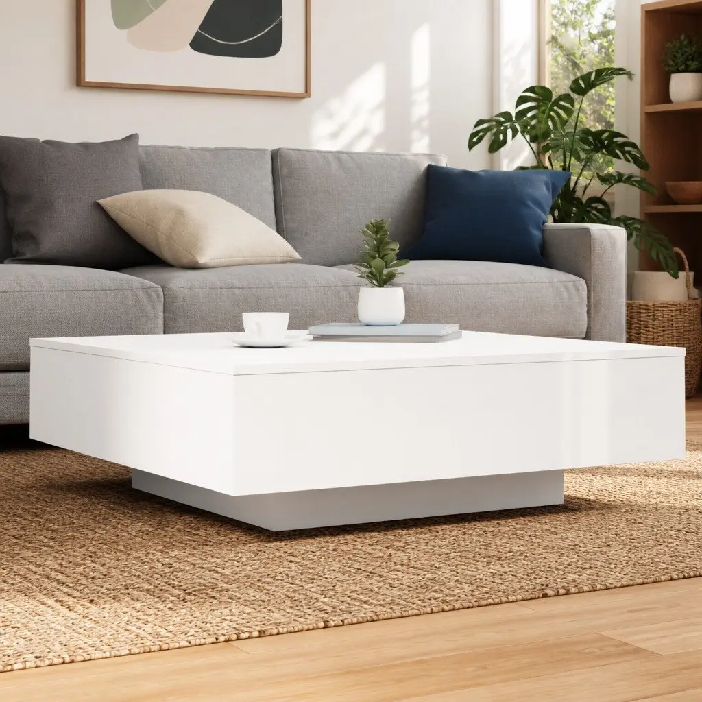 Coffee Table Engineered Wood 100cm White Modern Living Room Accent Furniture