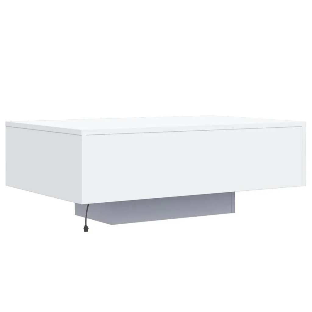 Coffee Table White Engineered Wood 85x55x31cm with RGB LED Lights for Living Room