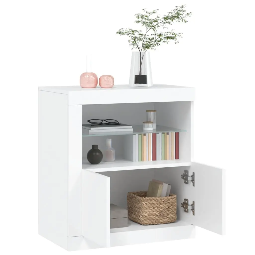 Sideboard Storage Cabinet Engineered Wood 60.5x37x67cm White with RGB LED Lights