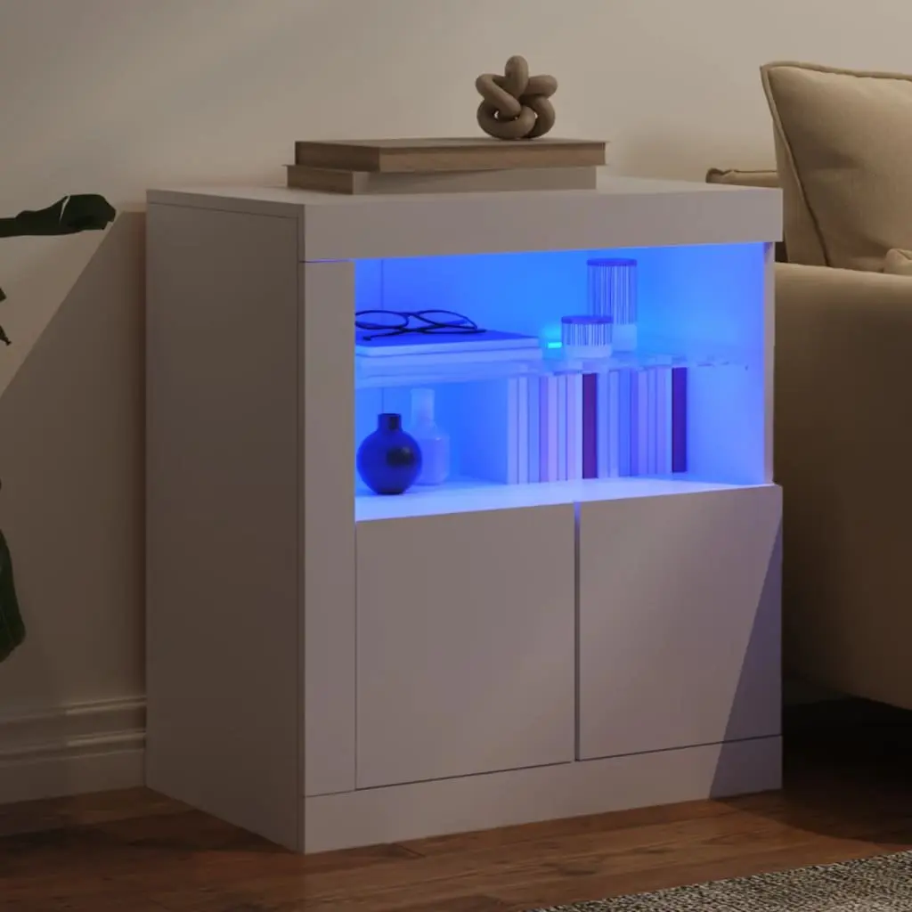 Sideboard Storage Cabinet Engineered Wood 60.5x37x67cm White with RGB LED Lights