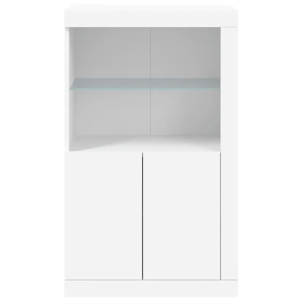 Side Cabinet Engineered Wood White with RGB LED Lights and Glass Shelf