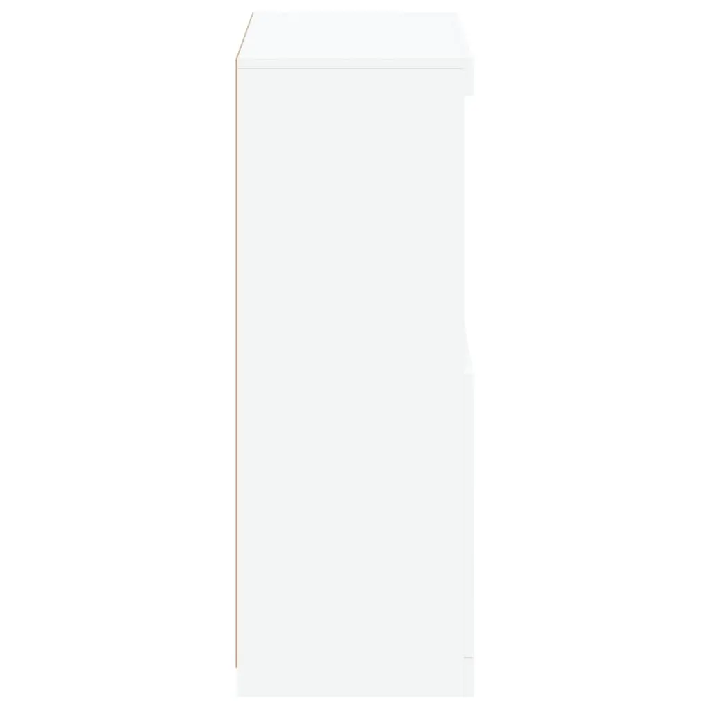 Side Cabinet Engineered Wood White with RGB LED Lights and Glass Shelf