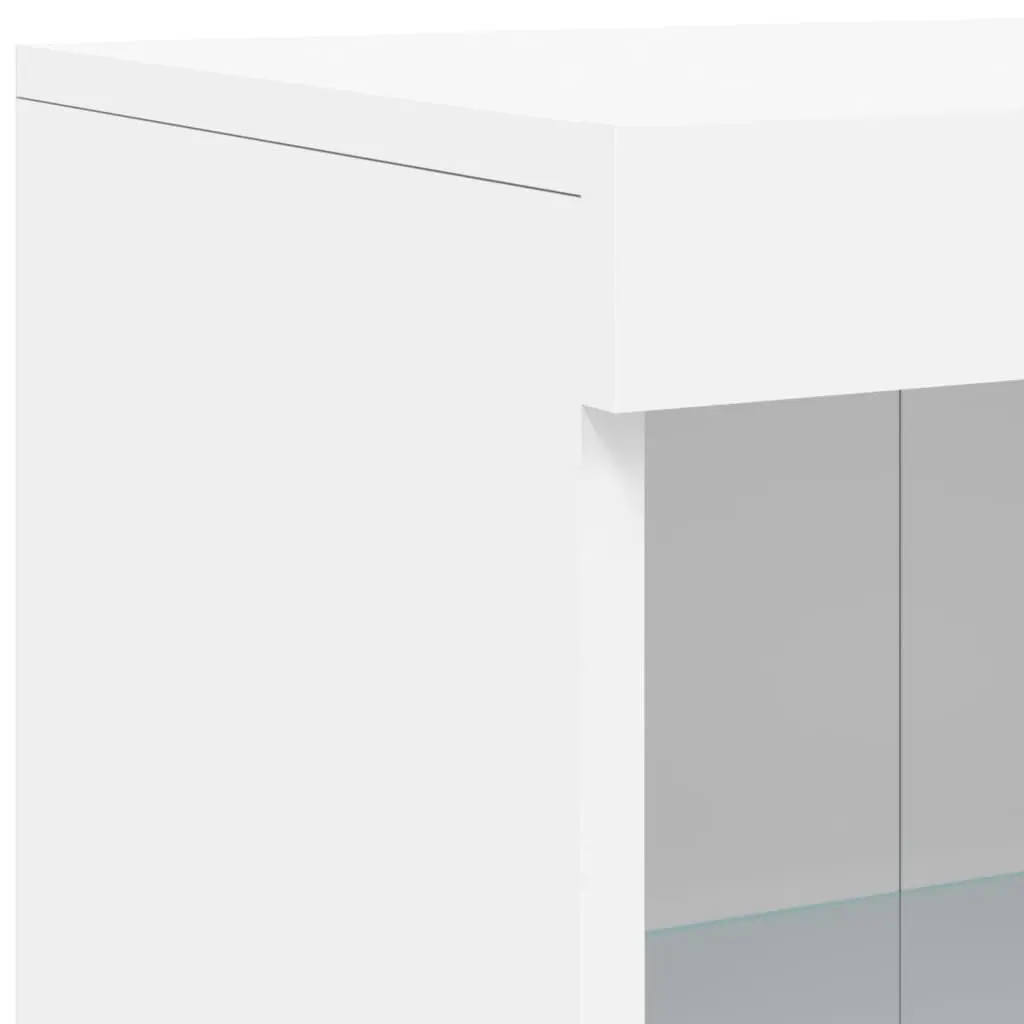 Side Cabinet Engineered Wood White with RGB LED Lights and Glass Shelf