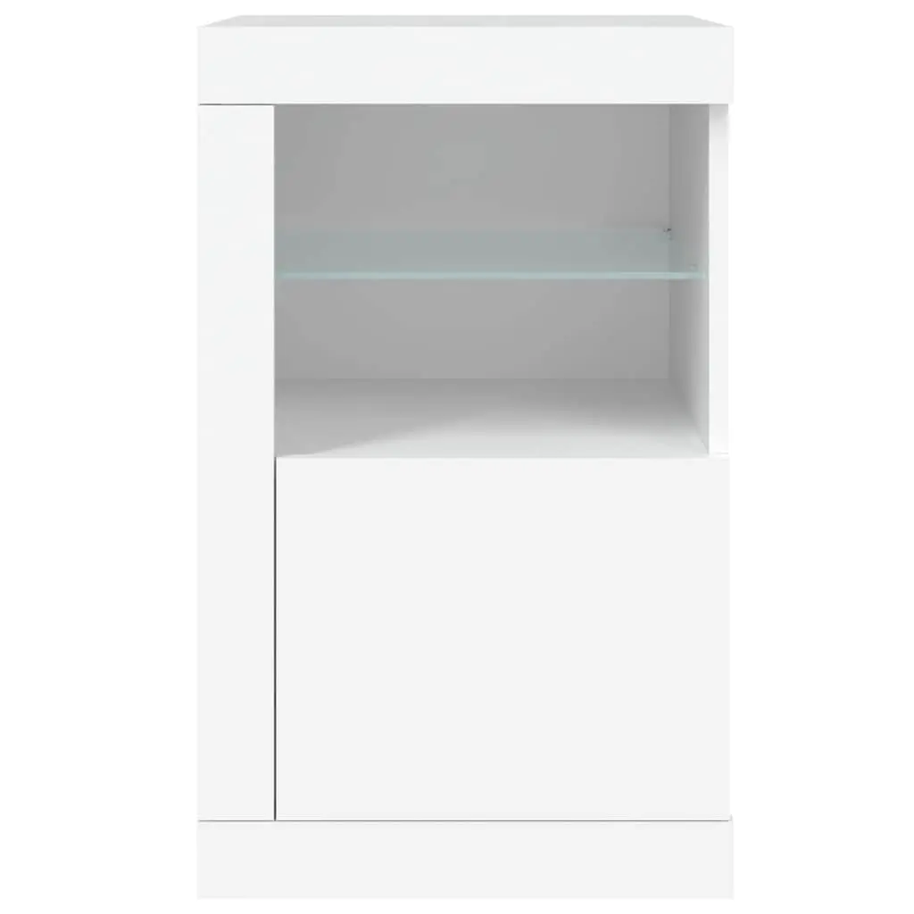 Side Cabinet with RGB LED Lights White Storage Unit Glass Shelf Door