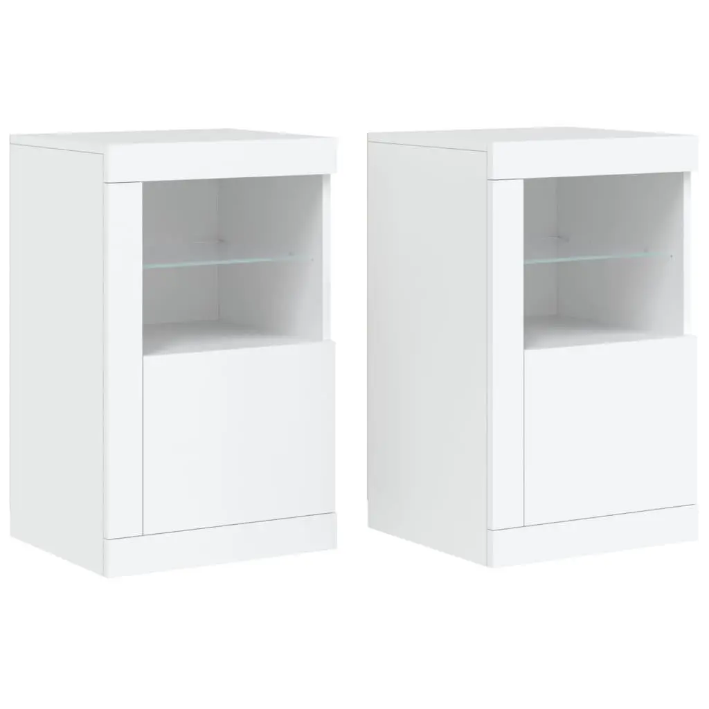 Side Cabinet with RGB LED Lights Storage Unit White Engineered Wood 2 pcs