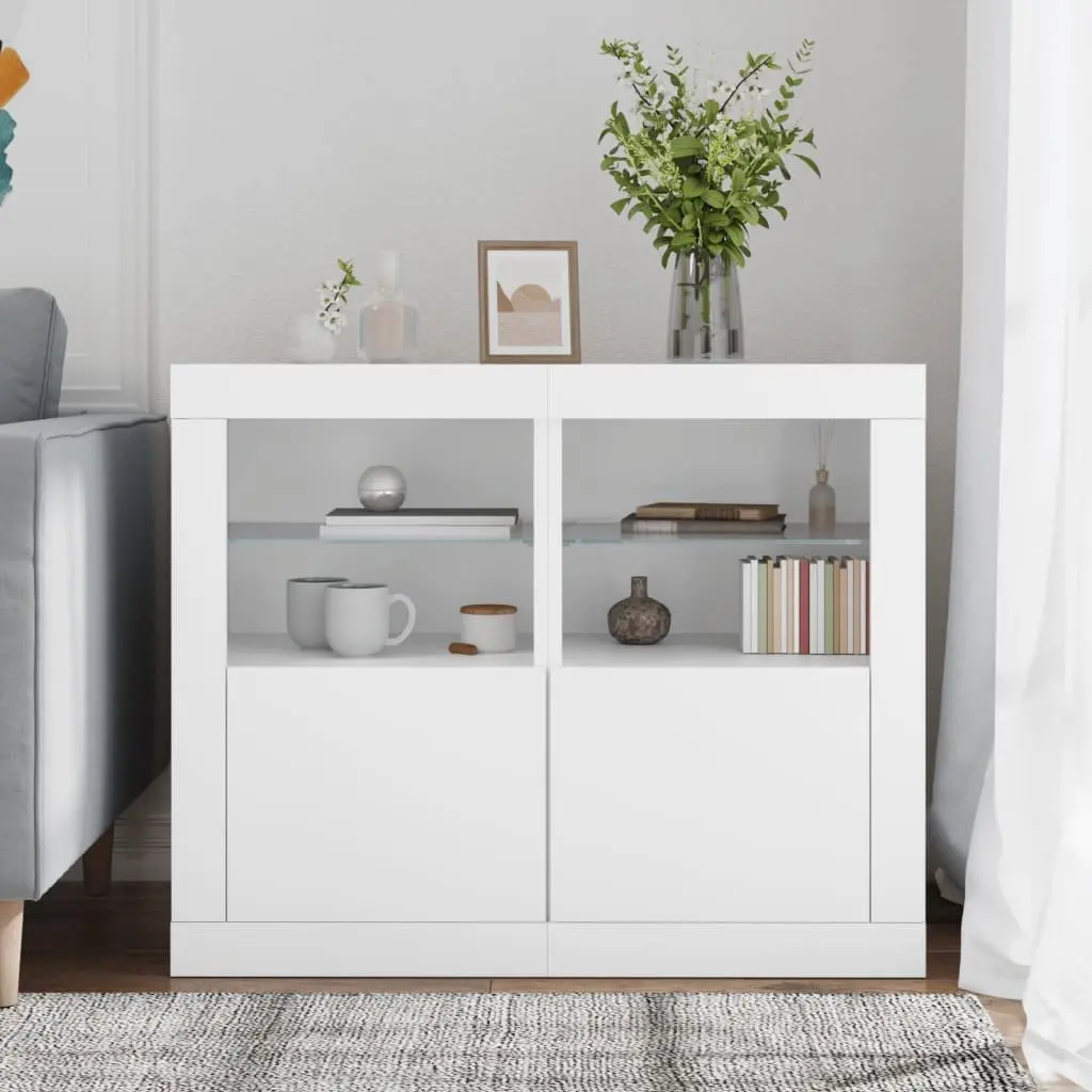 Side Cabinet with RGB LED Lights Storage Unit White Engineered Wood 2 pcs