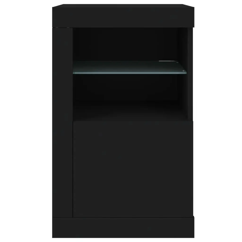 Side Storage Cabinet with RGB LED Lights Black Engineered Wood Modern Design