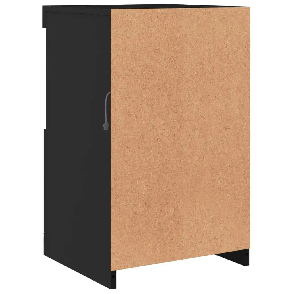 Side Storage Cabinet with RGB LED Lights Black Engineered Wood Modern Design
