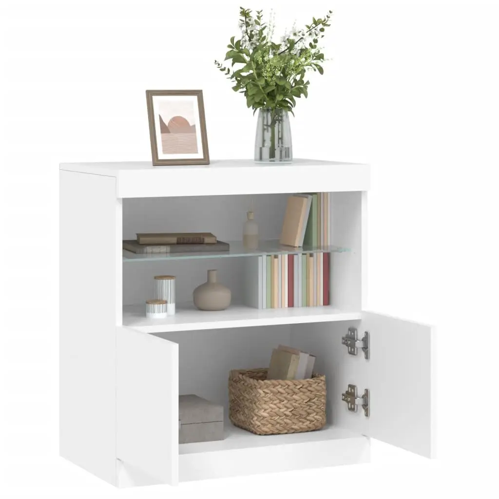 White Sideboard Cabinet Engineered Wood 60W x 37D x 67H cm with RGB LED Lights Storage Furniture