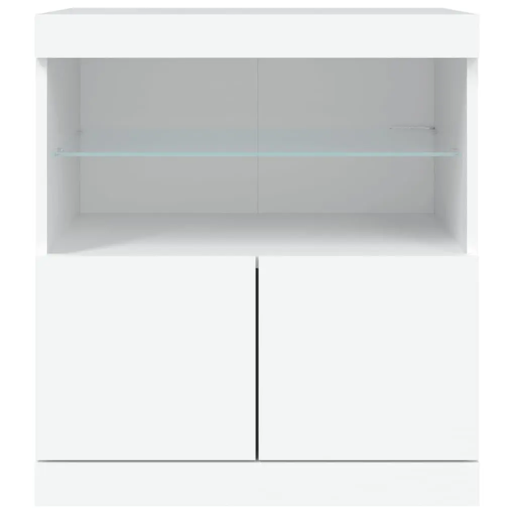 White Sideboard Cabinet Engineered Wood 60W x 37D x 67H cm with RGB LED Lights Storage Furniture