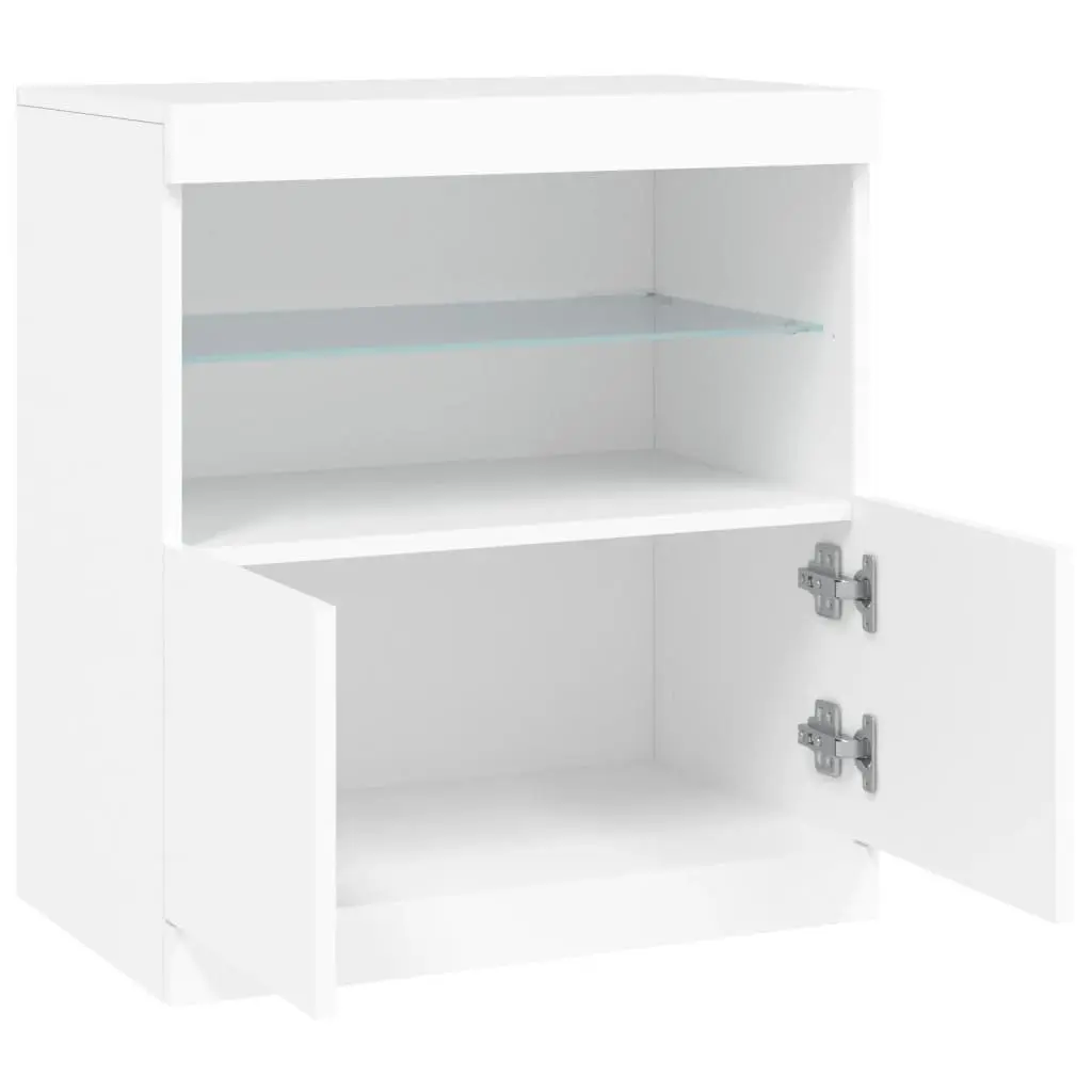 White Sideboard Cabinet Engineered Wood 60W x 37D x 67H cm with RGB LED Lights Storage Furniture