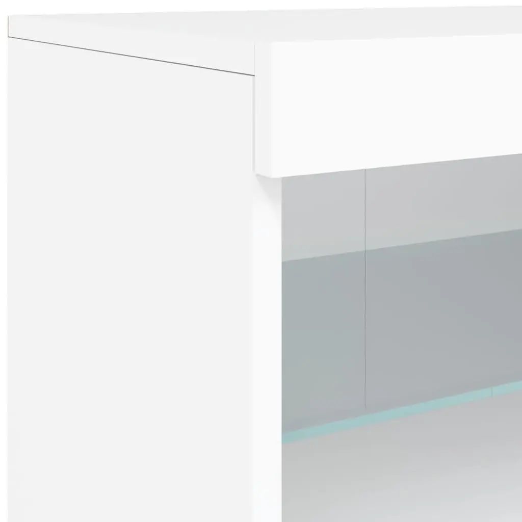 White Sideboard Cabinet Engineered Wood 60W x 37D x 67H cm with RGB LED Lights Storage Furniture