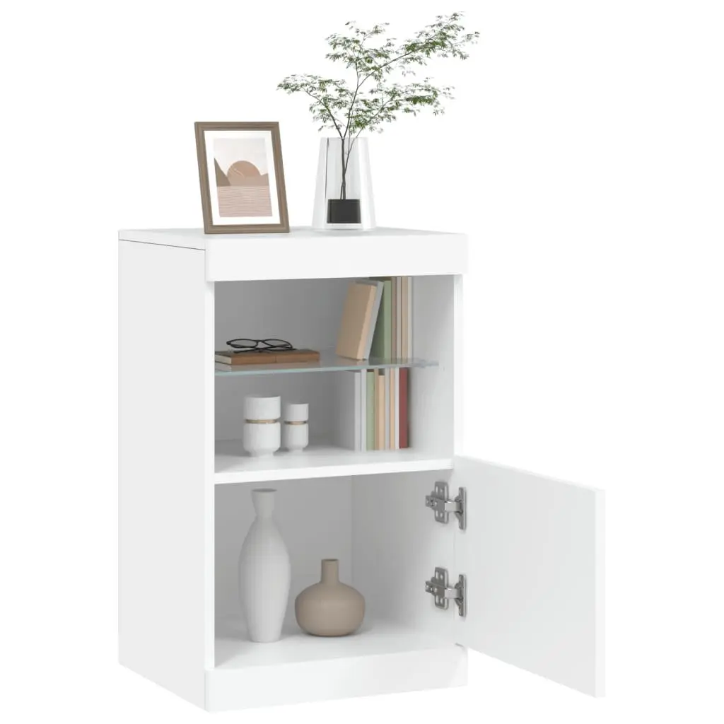 White Sideboard Storage Cabinet with RGB LED Lights Modern Buffet Display