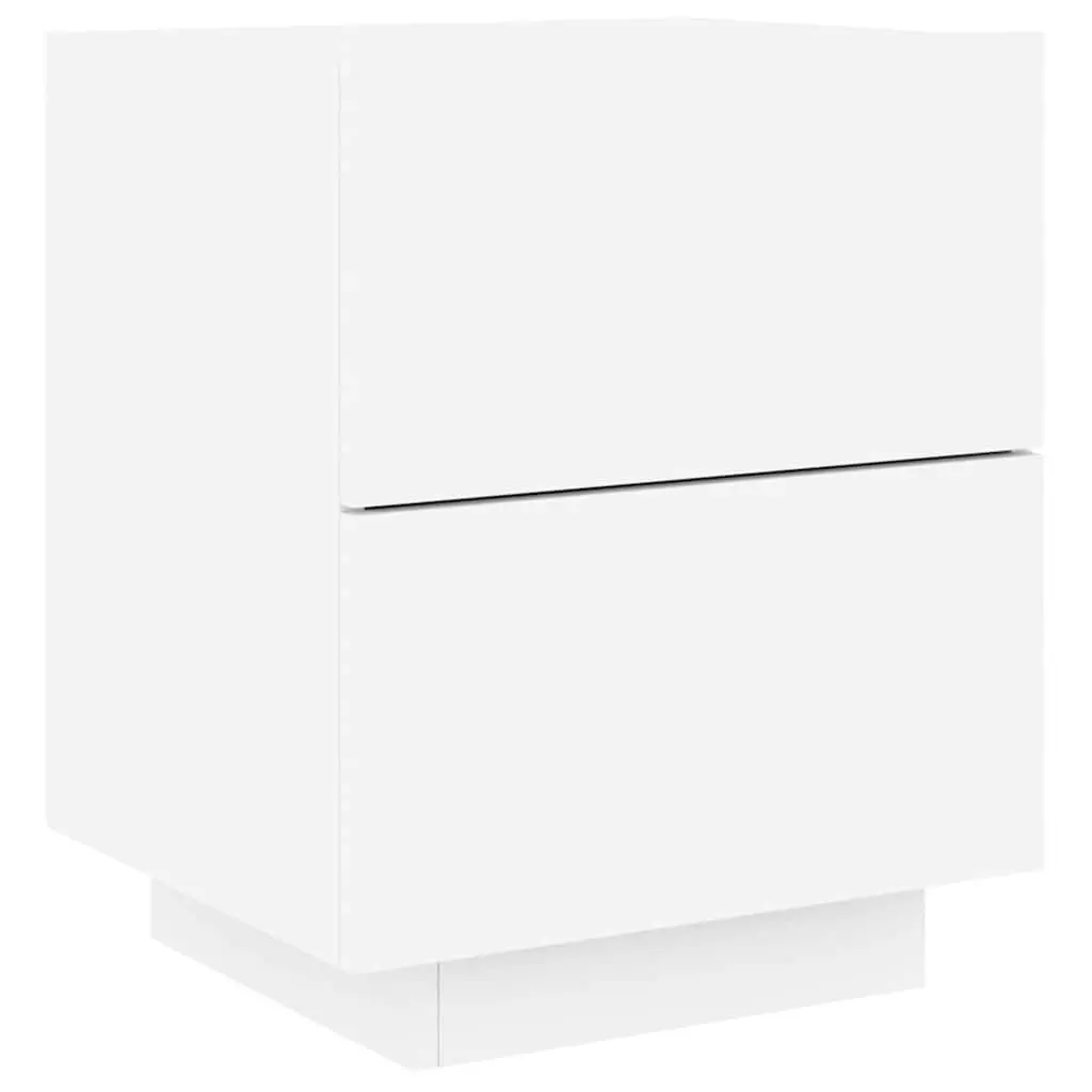 Bedside Cabinet with RGB LED Lights White Engineered Wood Nightstand Drawers