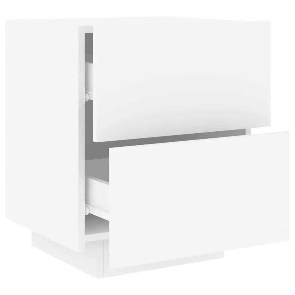 Bedside Cabinet with RGB LED Lights White Engineered Wood Nightstand Drawers