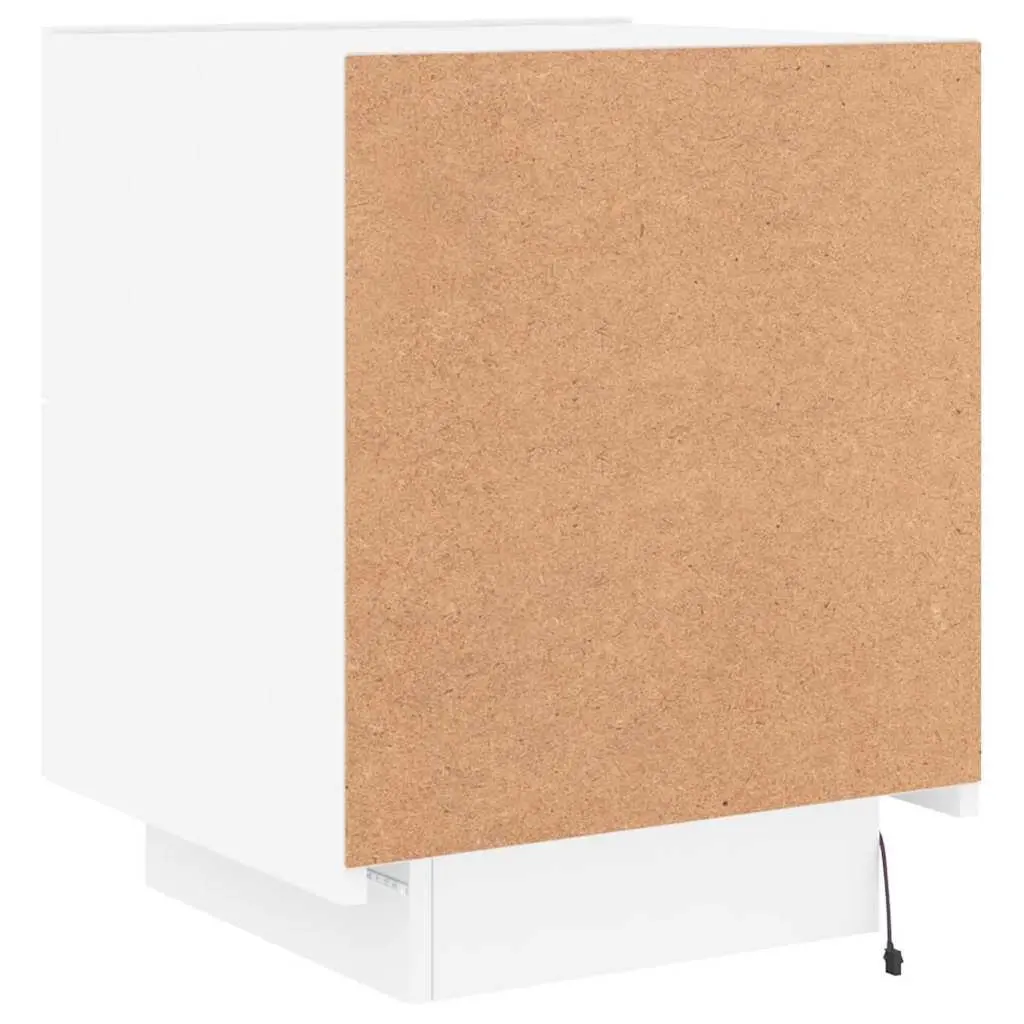White Bedside Cabinet Set 2 Piece Engineered Wood with RGB LED Lights for Organized Storage