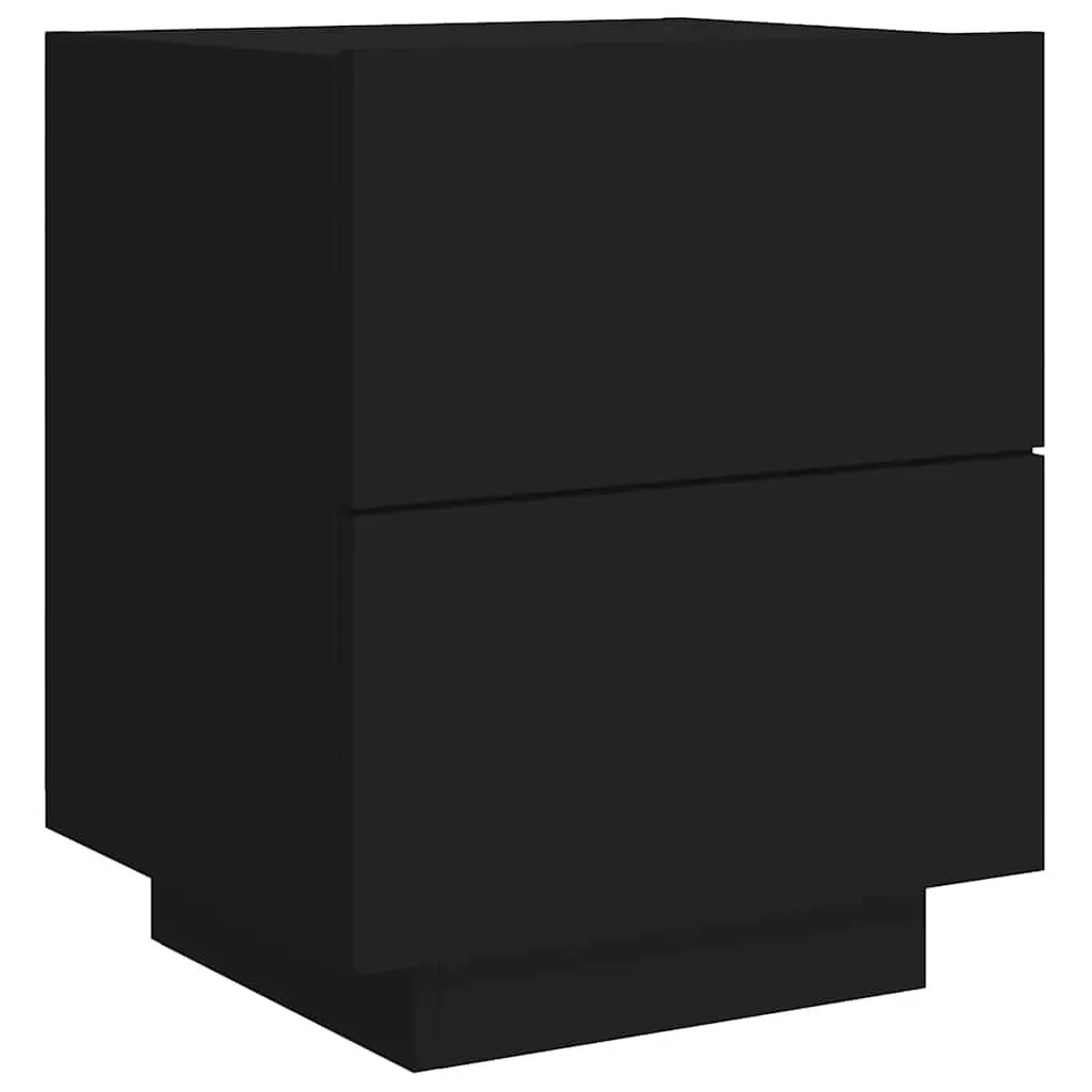 Black Bedside Cabinets 2 Pieces with RGB LED Lights Engineered Wood Storage Nightstand Drawers