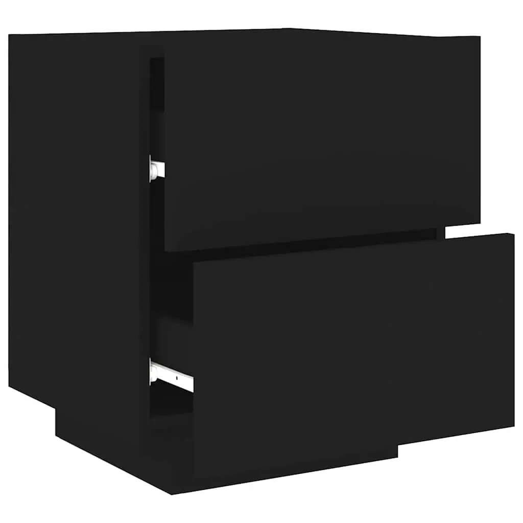 Black Bedside Cabinets 2 Pieces with RGB LED Lights Engineered Wood Storage Nightstand Drawers