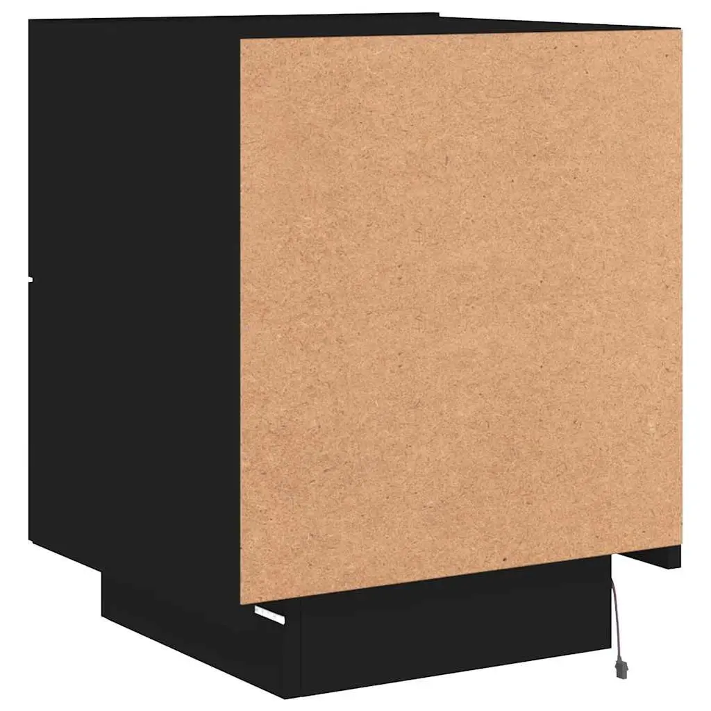 Black Bedside Cabinets 2 Pieces with RGB LED Lights Engineered Wood Storage Nightstand Drawers