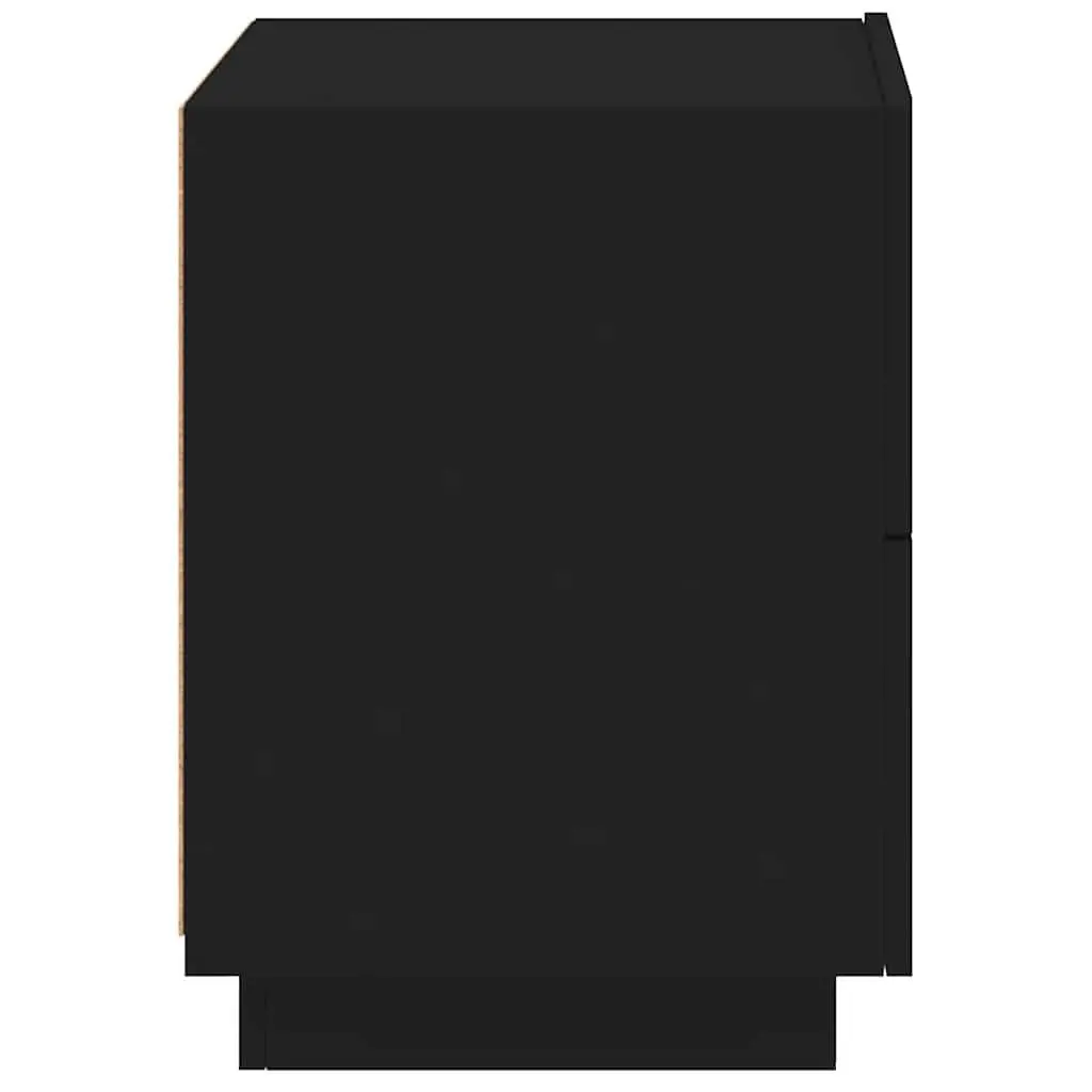 Black Bedside Cabinets 2 Pieces with RGB LED Lights Engineered Wood Storage Nightstand Drawers