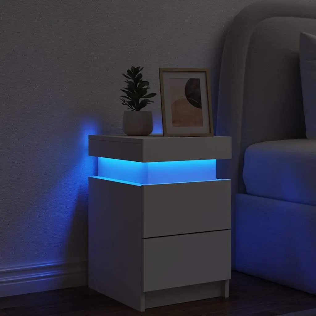 Bedside Cabinet with RGB LED Lights Modern Storage White 35x39x55cm