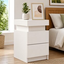 Bedside Table with RGB LED Lights 35x39x55cm Modern Storage Cabinet White 2pcs