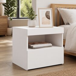 Bedside Table with LED Lights 2 pcs White Modern Storage Cabinet Bedroom
