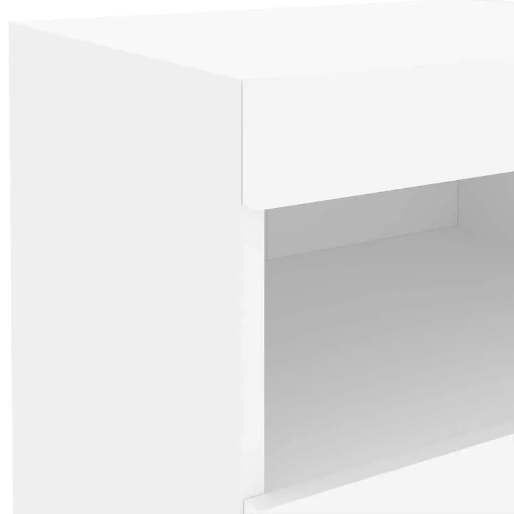 Bedside Table Engineered Wood 50W x 40D x 45H cm White with RGB LED Lights 2 pcs