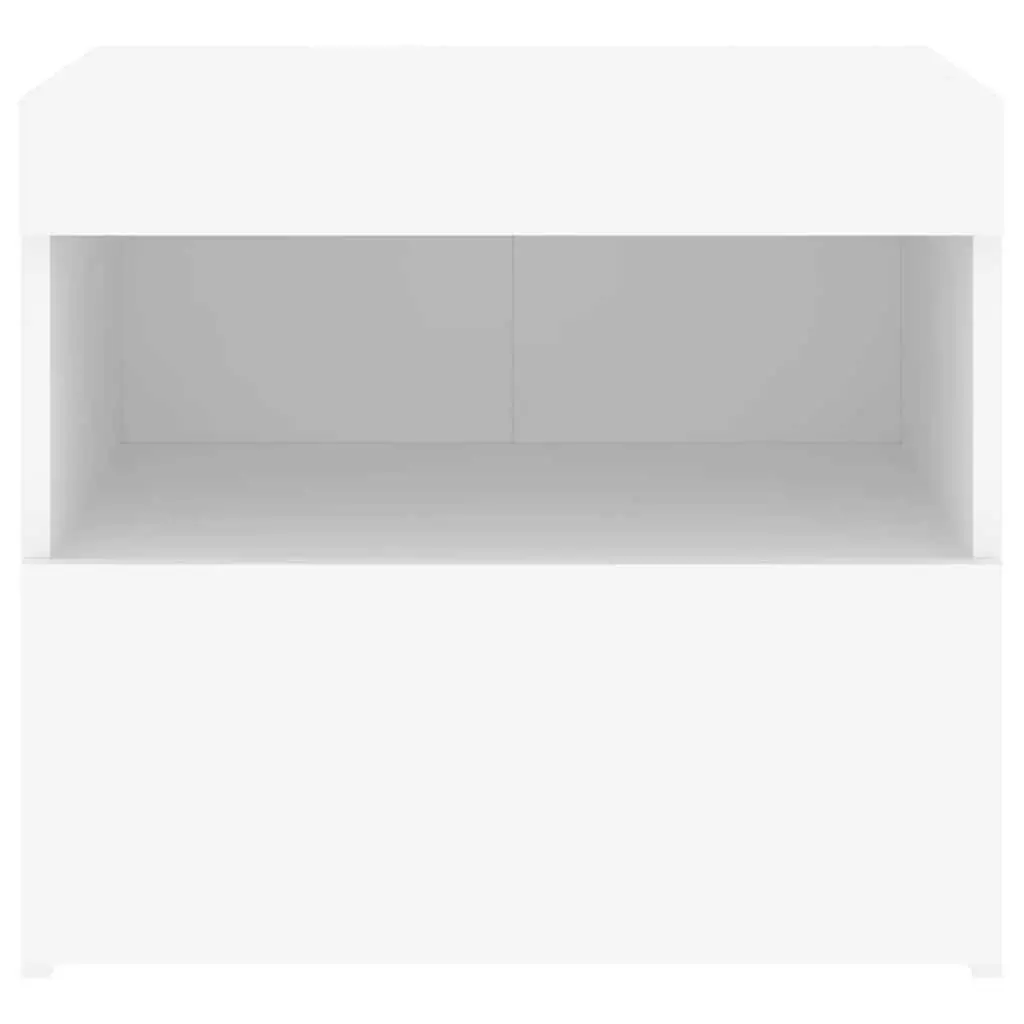 Bedside Table Engineered Wood 50W x 40D x 45H cm White with RGB LED Lights 2 pcs