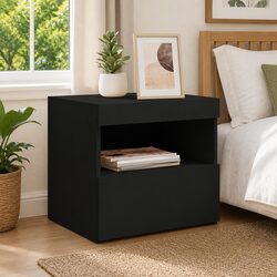 Black Bedside Cabinet with Storage and LED Lights