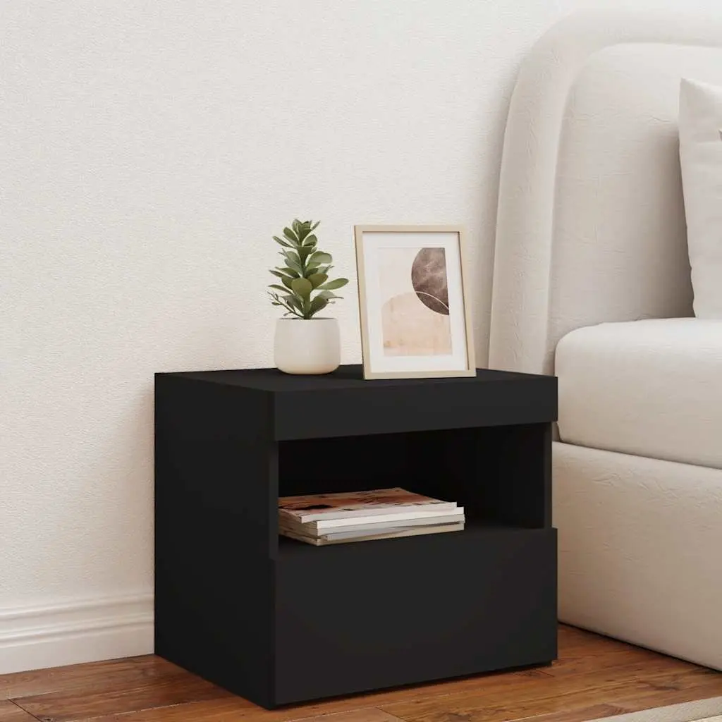 Bedside Cabinet Engineered Wood 50 x 40 x 45 cm Black with RGB LED Lights