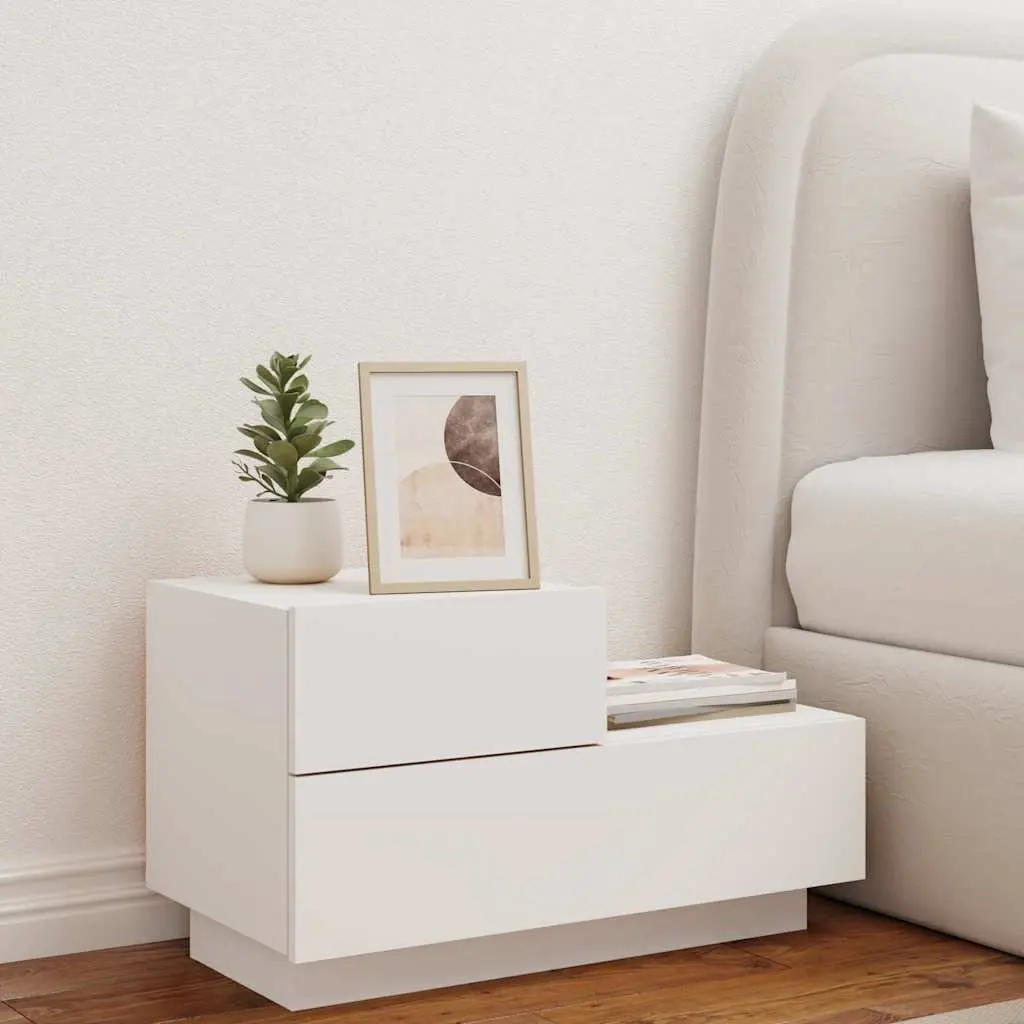 Bedside Cabinet Engineered Wood 70x36x40.5cm White with RGB LED Lights