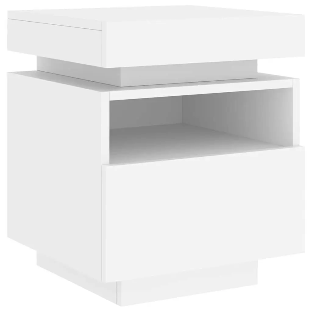 RGB LED Bedside Cabinet White Engineered Wood Storage Nightstand Table 40x39x48.5cm